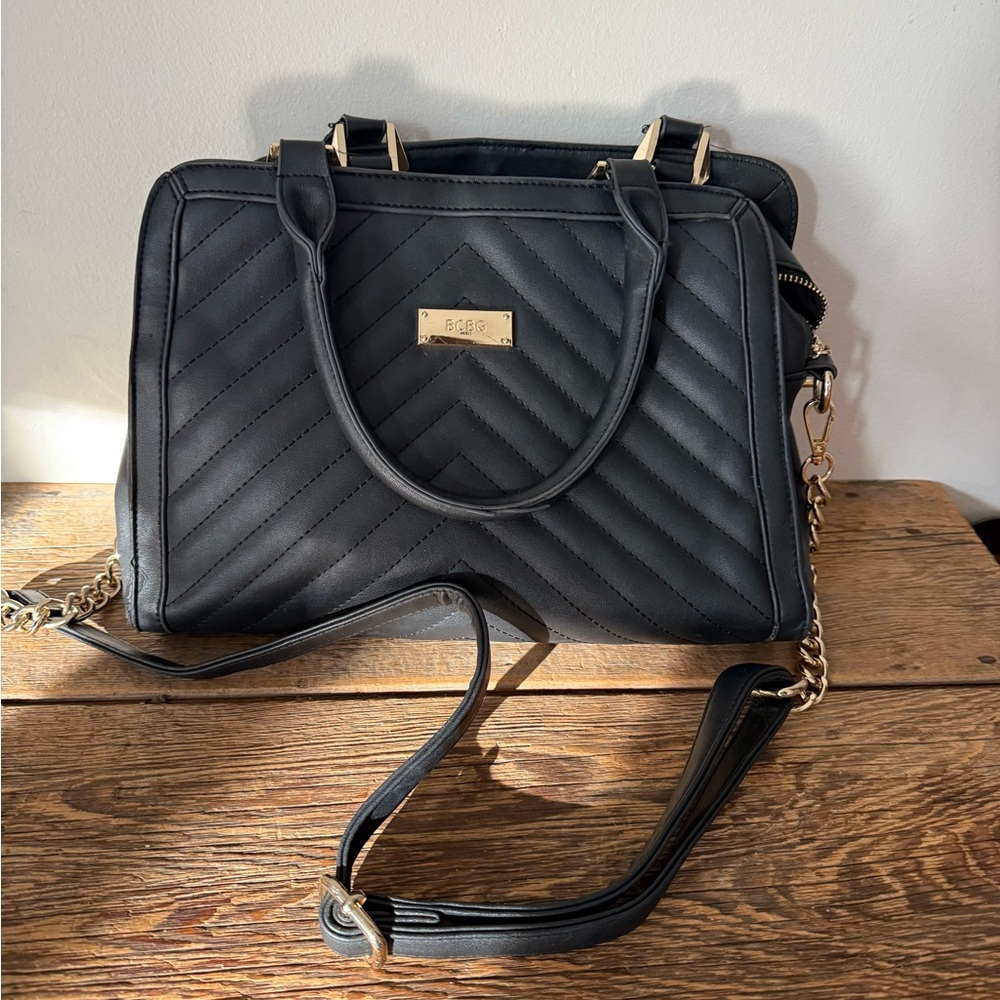 BCBGeneration Black Quilted Satchel with Gold Details